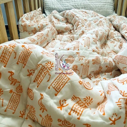 Reversible Cartoon Block Print Handmade Baby Blanket Kantha Work