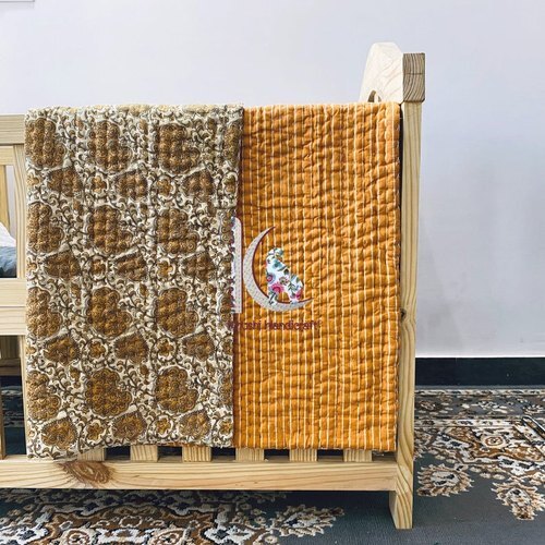100% Cotton Reversible Handmade Block Print Kantha Work Baby Kids Blanket