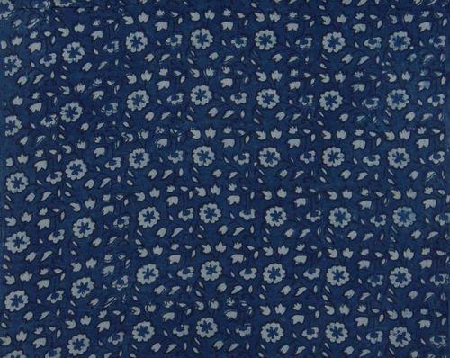 Indian Floral Indigo Blue Print Cotton Dabu Batik Fabric