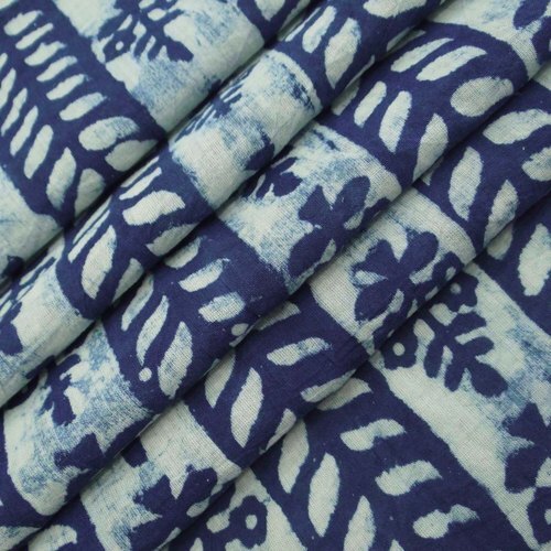 Indigo Blue Dabu Hand Block Print Cotton Floral Fabric