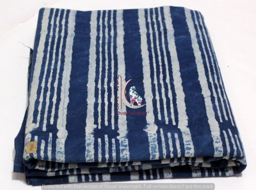 Indigo Dabu Striped Block Print Cotton Fabric