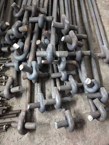 Foundation Bolts - 40mm Diameter, 3 Feet Length, Black | MS Material, Round Head Type, Bright Surface Treatment, Grade 225, Includes Two Nuts and Washers