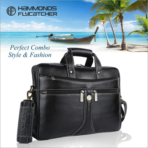 Hammonds Flycatcher Laptop Bag - Leather, 39x12x29 cm , Black Color, Solid Pattern, Shoulder Style, 1 Year Warranty