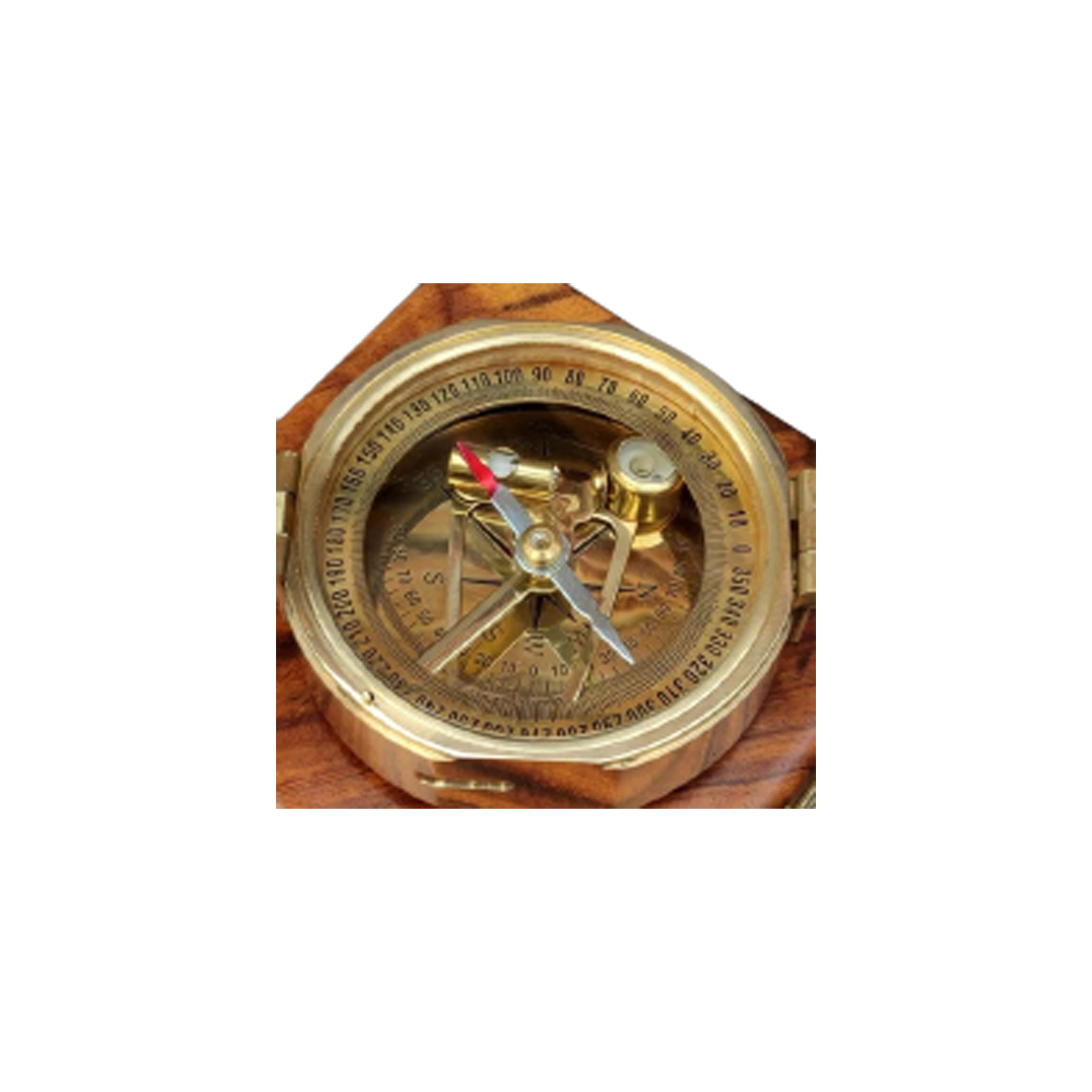 Nautical Brass Brunton Compass with wooden box