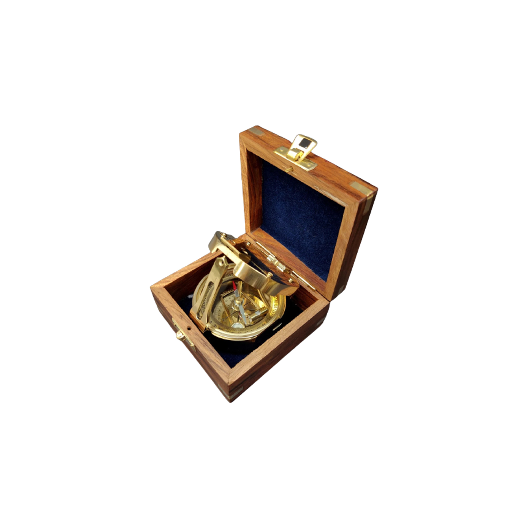 Nautical Brass Brunton Compass with wooden box