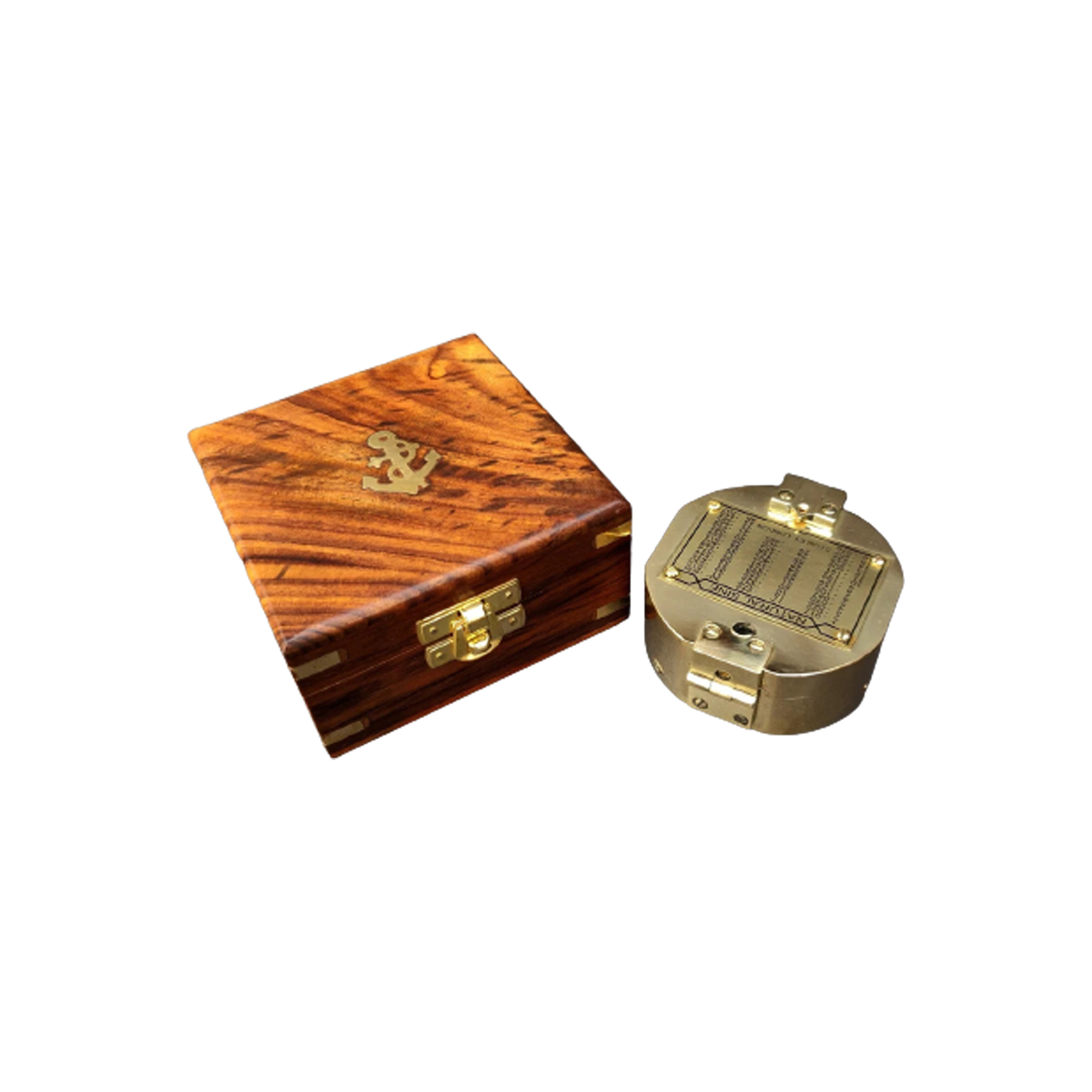 Nautical Brass Brunton Compass with wooden box