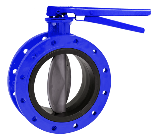 Double Flange Butterfly Valve - Color: Blue