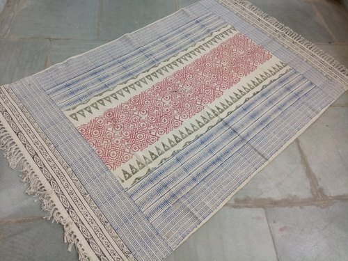 Cotton Hand Block Sanganeri Dabu Print Room Rug Carpet Floor Mat 4X6 Feet