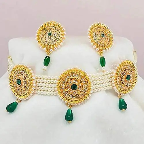 American Diamond And Pearl Choker  Set Gender: Women'S