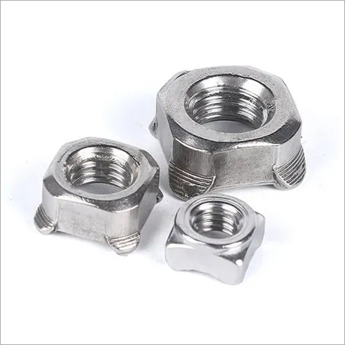 Stainless Steel Square Weld Nuts - Stainless Steel, Dual Holes, Silver Color | Designed with Locating Boss and Welding Projections for Industrial Use