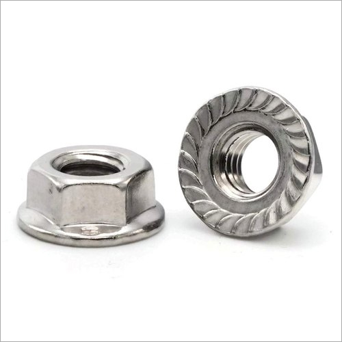 Industrial Hex Flange Nut - Stainless Steel, M-2.5 to M-24 | Silver Color, Serrated Locking Flange Design for Enhanced Grip