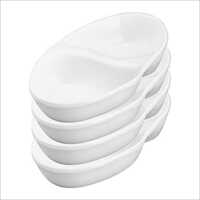 Salad Plate - Virgin Plastic, Oval Shape, White Color | Dual Partition Design For Attractive Presentation And Comfortable Grip