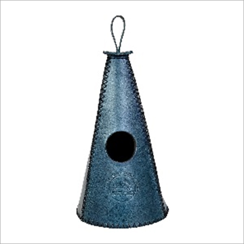 Cone Shape Bird House - Natural Leather Polished Finish In Navy | Ideal For Home And Garden Dã©cor