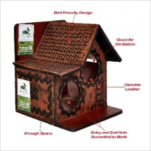 Double Hole Bird House - Natural Leather, 16.5x18.5x17.5cm | Designed for Sparrows and Hummingbirds, Decorative for Home and Garden