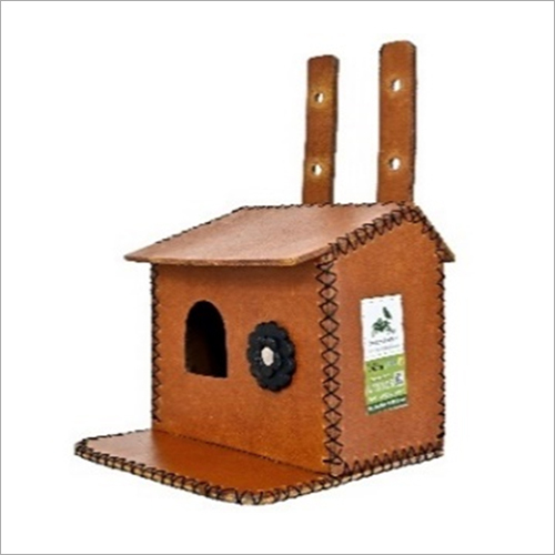 Flower Embedded Birdhouse - Natural Leather, 16.5X16X26 Inches, Brown | Eco-Friendly Design for Garden & Home, Easy to Install, Seasonal Cleaning Features