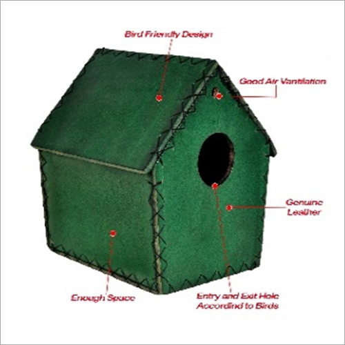 Lather Hut Bird House - Natural Leather, 16x15x17 CM, Green | Unique Design for Home, Garden, Balcony with 5.00 CM Entrance Hole, Perfect for Small Birds