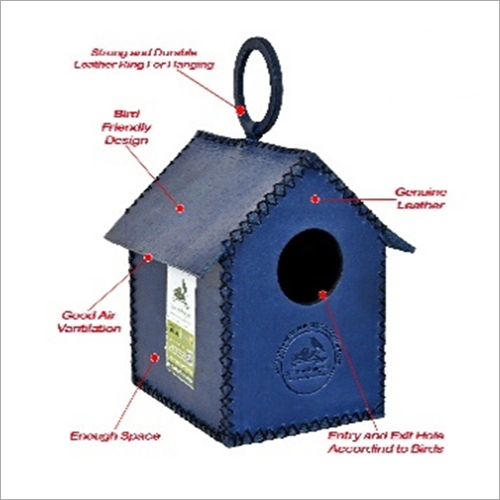 Small Home Bird House - Natural Leather, 13x14x15 cm , Polished Navy Finish Suitable for Gardens, Golf Courses, and Cavity-Nesting Species