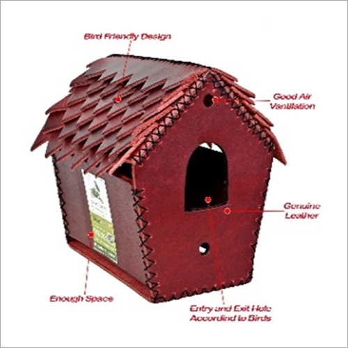 Splendid Roof Bird House - Natural Leather, 15x15.5x15.5 cm, Burgundy | Polished Finish, Easy to Clean, Great Air Circulation