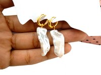 Pearl Hoops Earrings - Pearl Earrings - Dainty Hoops