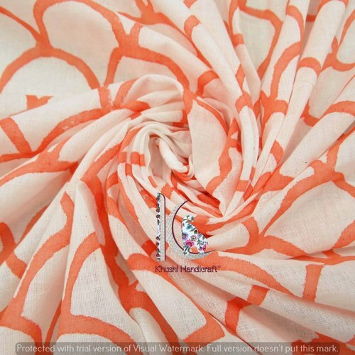 Dungal Half Circle Pink Hand Block Bagru Print Fabric