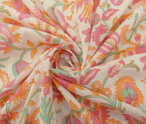 Floral Hand Block Gad Print Multi Color Cotton Fabric