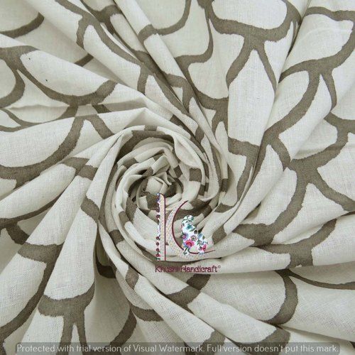 Washable Gray Half Circle Hand Block Bagru Print Cotton Fabric