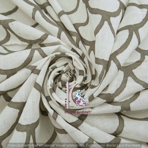 Gray Half Circle Hand Block Bagru Print Cotton Fabric