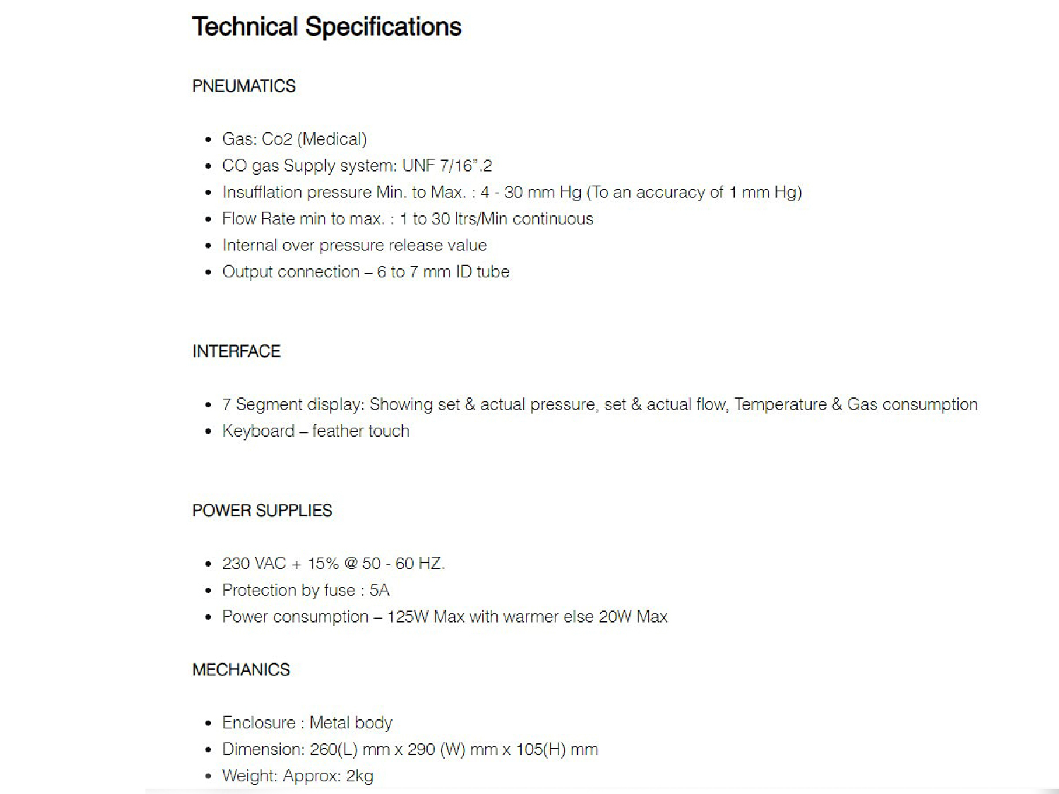 Laparoscopic Co2 Insufflator 30 Litres High Flow
