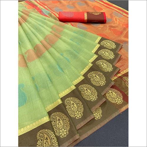 Mango Butta Pista Cotton Silk Saree