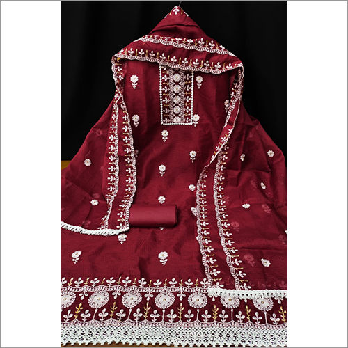 Maroon Unstitched Salwar Kameez Material