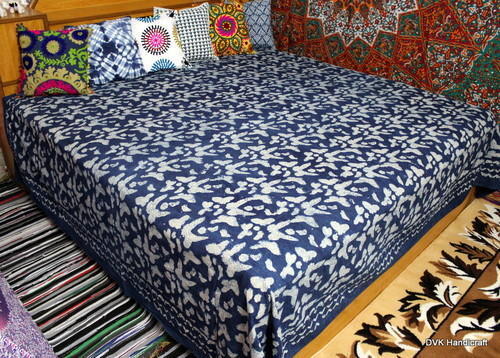 Indigo Blue Dabu Hand Block Bagru Printed Bed Sheet