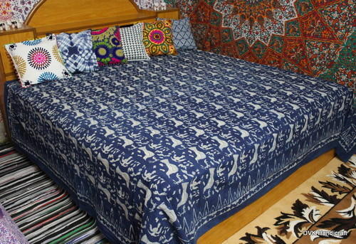 Indigo Blue Hand Block Printed Bed Sheet