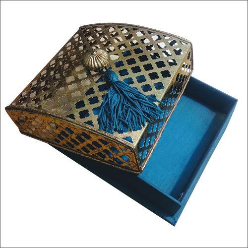 Blue Metal Top With Cut Work Wooden Gift Box