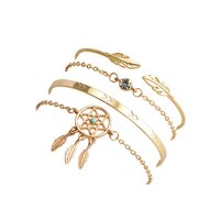 Vembley Stunning Leaf Multi Design Combo of 4 Golden Bracelet for Women and Girls