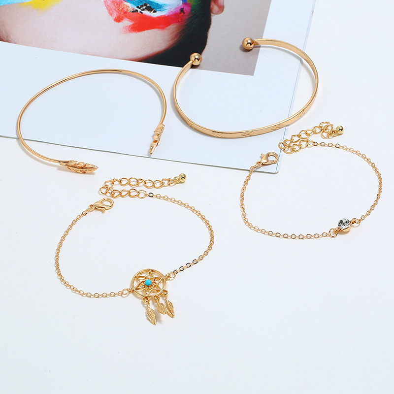 Vembley Stunning Leaf Multi Design Combo of 4 Golden Bracelet for Women and Girls