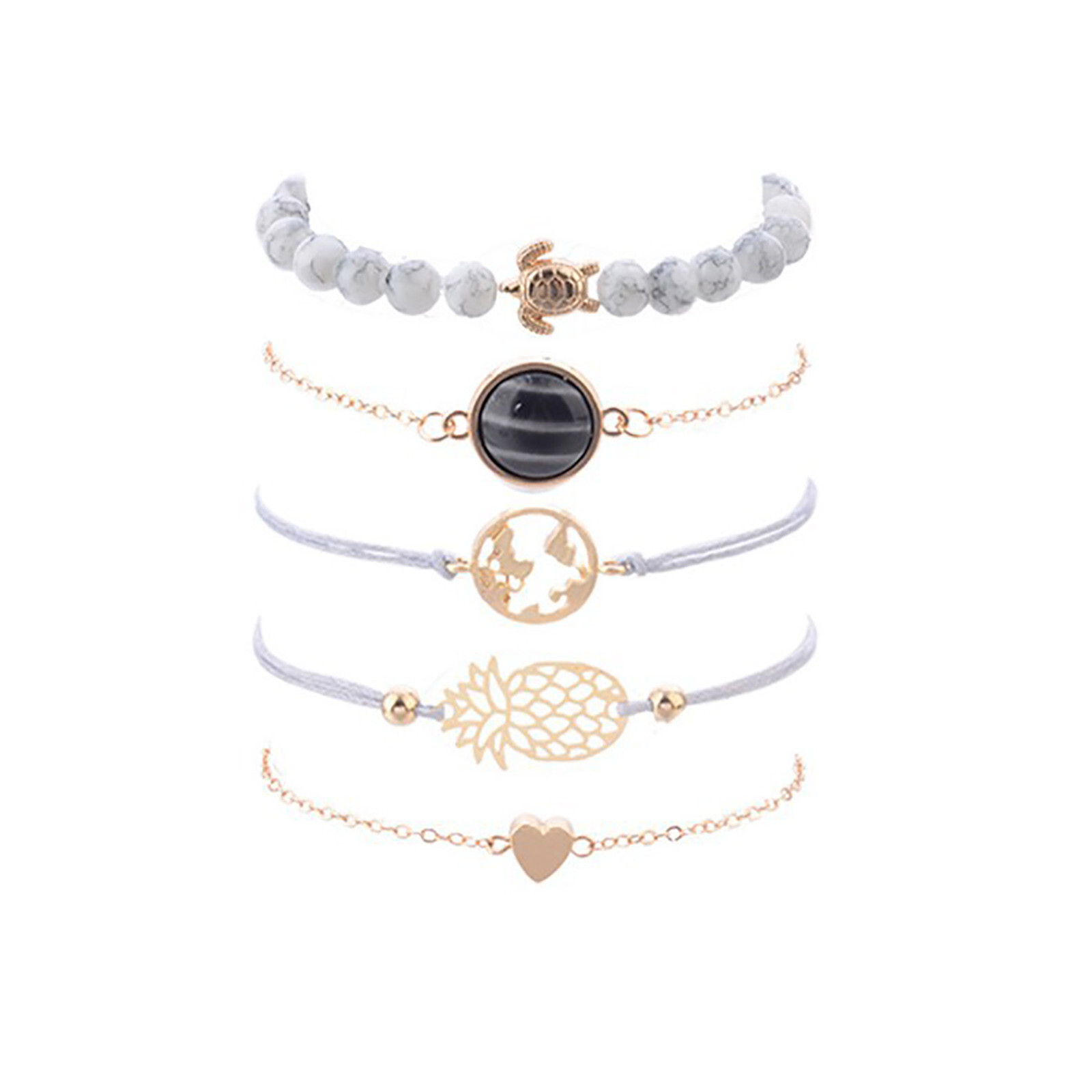 Combo of 5 Multi Designs Copper Charm Bracelet