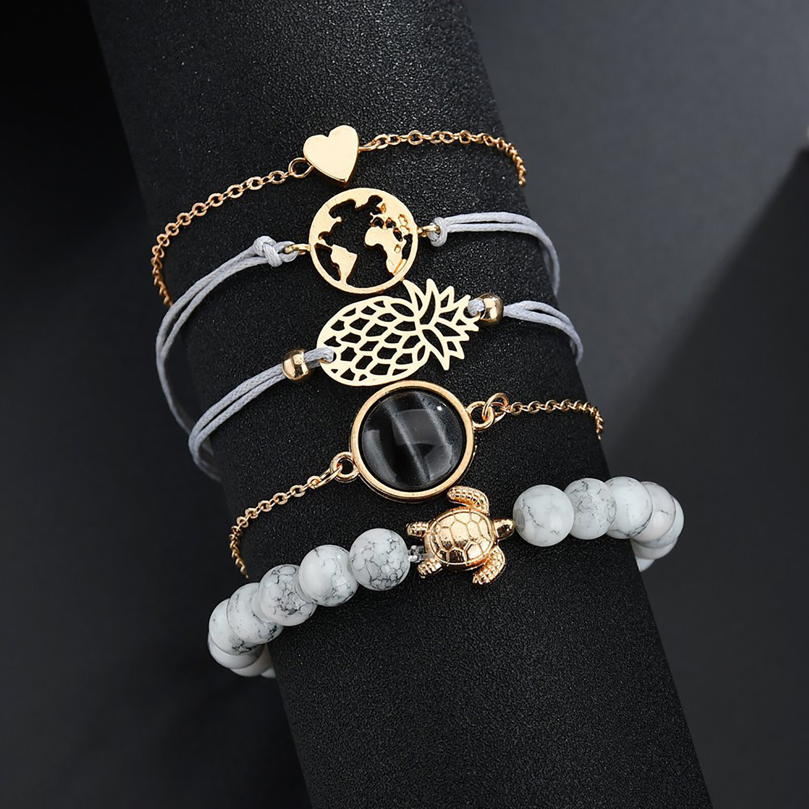 Combo of 5 Multi Designs Copper Charm Bracelet