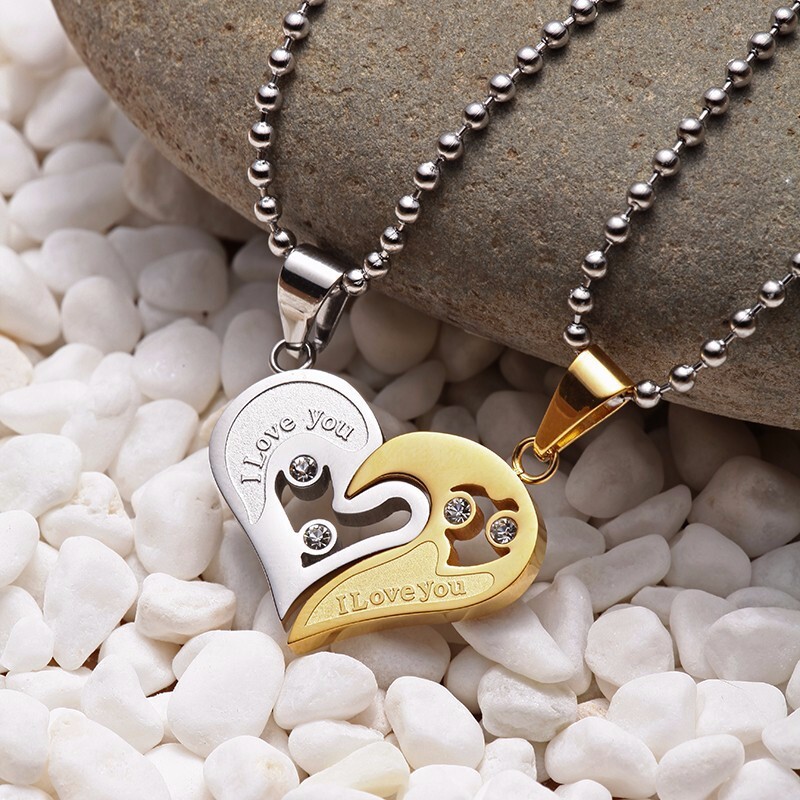 Golden Silver Stainless Steel Best Friends Forever Heart Pendant Necklace