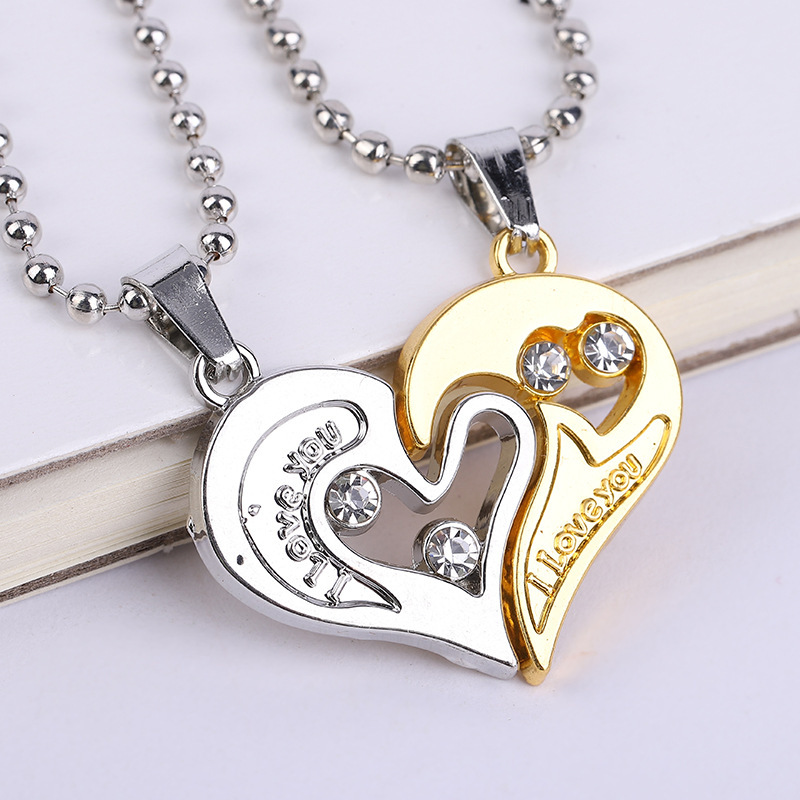 Golden Silver Stainless Steel Best Friends Forever Heart Pendant Necklace