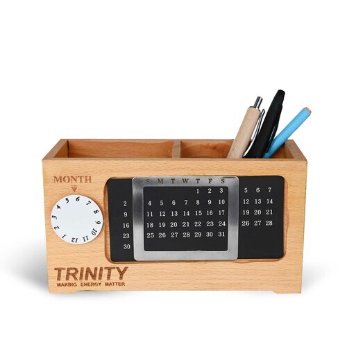 Wooden Desktop Organizer with Clock