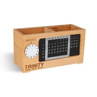 Wooden Desktop Organizer with Clock