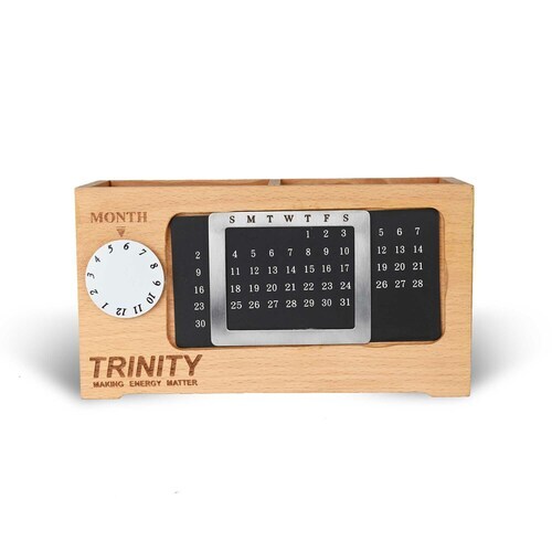 Wooden Desktop Organizer with Clock