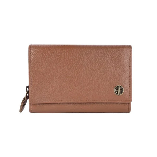 LW5001-BS Ladies Leather Wallet - Leather, Folded Design, Peach Color | Zipper Closure for Secure Storage, Stylish and Functional