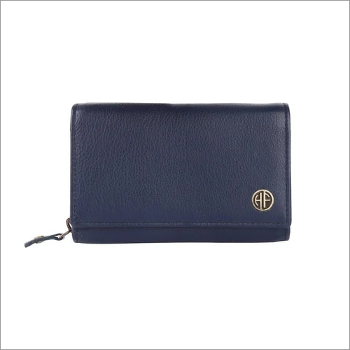LW5001-BNL Ladies Leather Wallet - Leather, Folded, Navy Blue | Zipper Closure for Secure Storage, Stylish and Functional Design