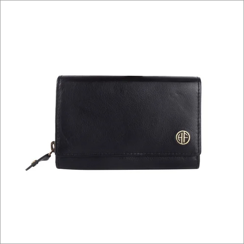 LW5001-NP-BLK Ladies Leather Wallet - Leather, Folded, Black | Zipper Closure, Stylish Design, Perfect for Everyday Use