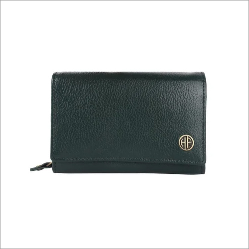 Ladies Leather Wallet - Green Zippered Folded Design | Premium Quality Leather, Elegant Style