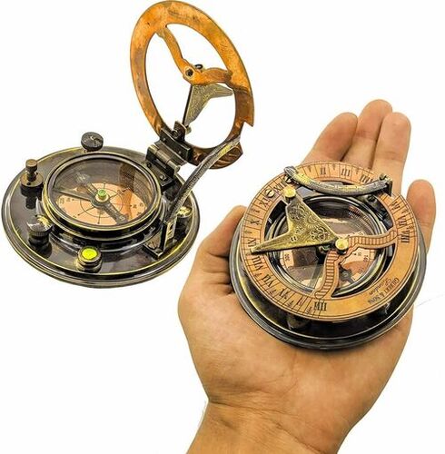 Maritime Vintage Nautical Brass Pocket Poem Sundial Brass Compass Marine Handmade With Leather Box  Gift Tna0004