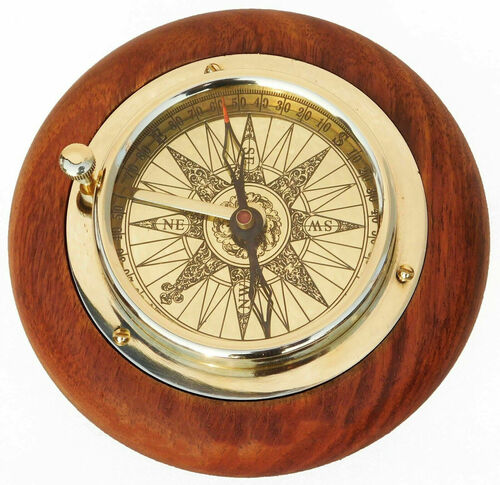 Maritime Vintage Nautical Brass Pocket Poem Sundial Brass Compass Marine Handmade With Leather Box  Gift Tna0007