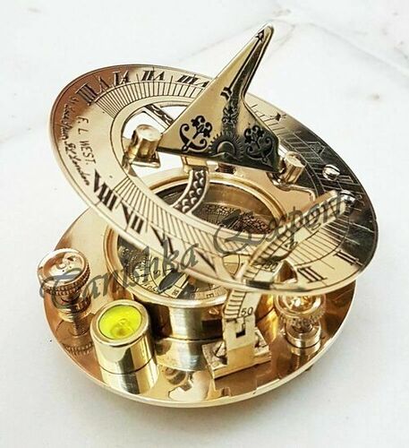 Maritime Vintage Nautical Brass Pocket Poem Sundial Brass Compass Marine Handmade With Leather Box  Gift TNA0008
