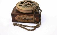 Maritime Vintage Nautical Brass Pocket Poem Sundial Brass Compass Marine Handmade With Leather Box  Gift TNA0010